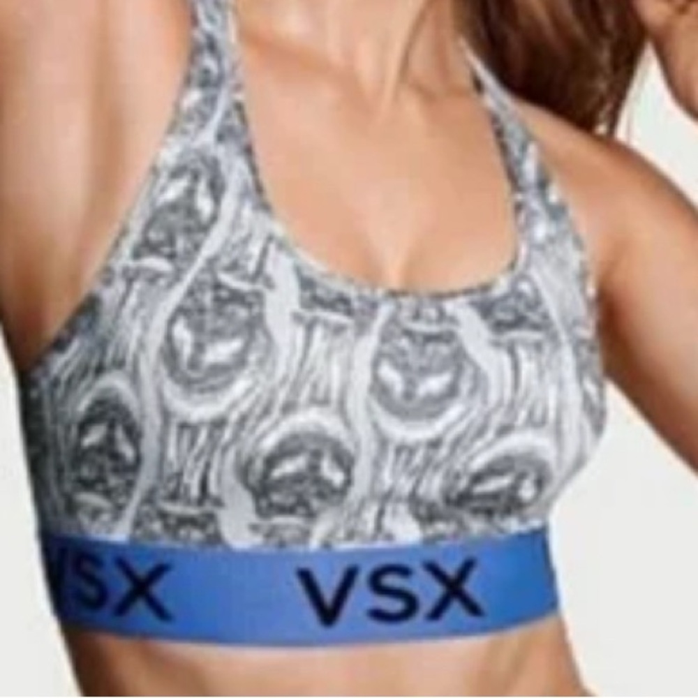 VSX Gray Patterned Sports Bra with Blue Band